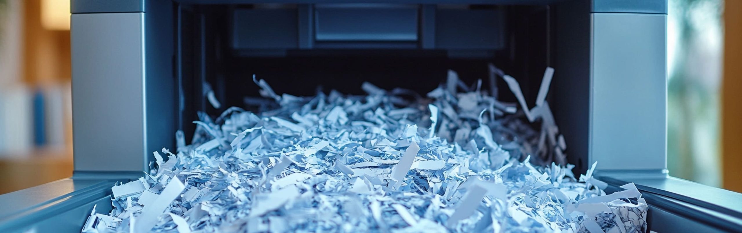 Broyeuse à papier avec tas de papiers déchirés